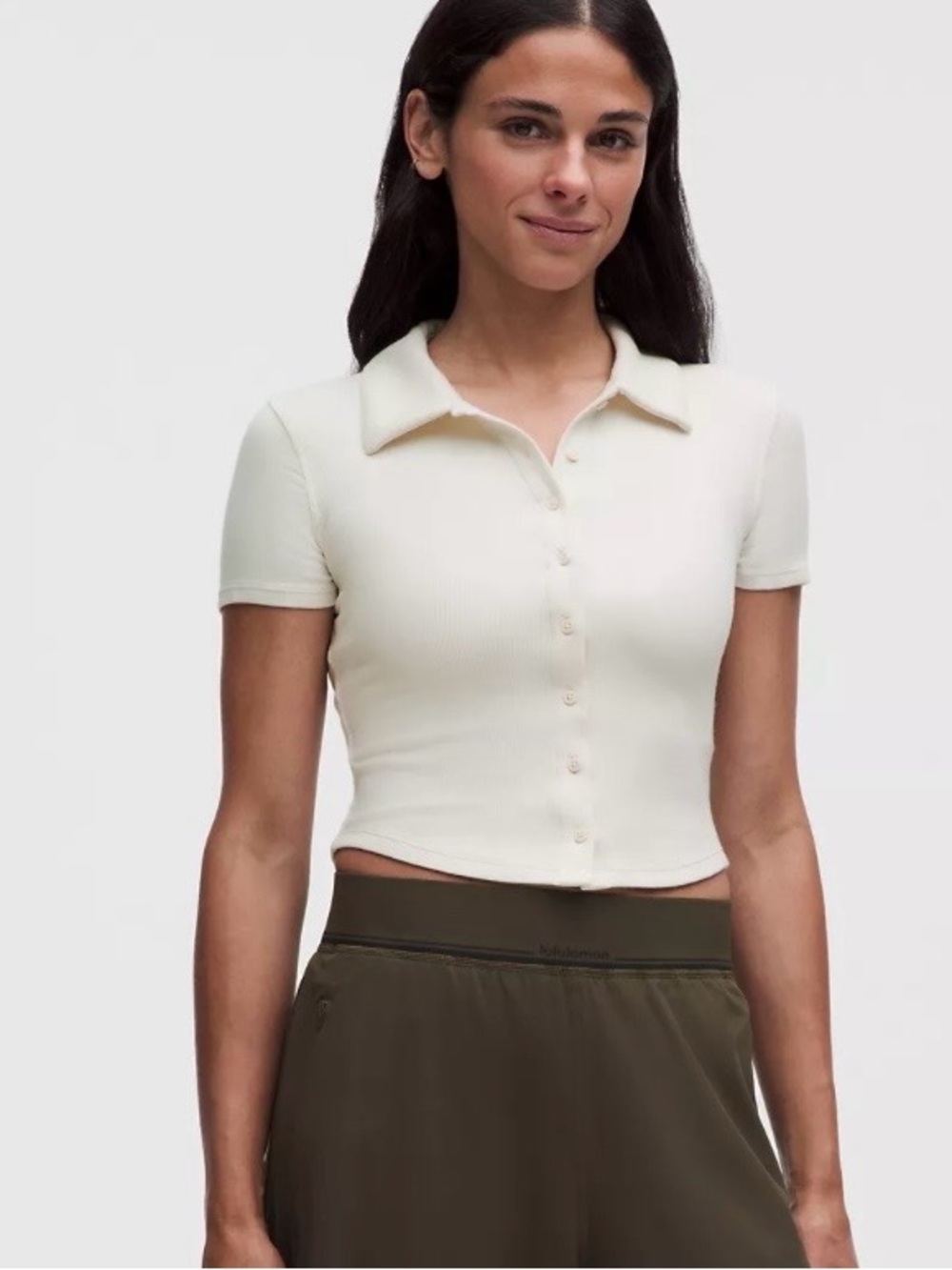 lululemon Button-Up Collared Short-Sleeve Shirt. Color. Light ivory. Size. M